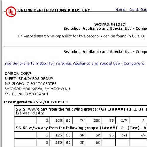 UL Certificate for reed switch