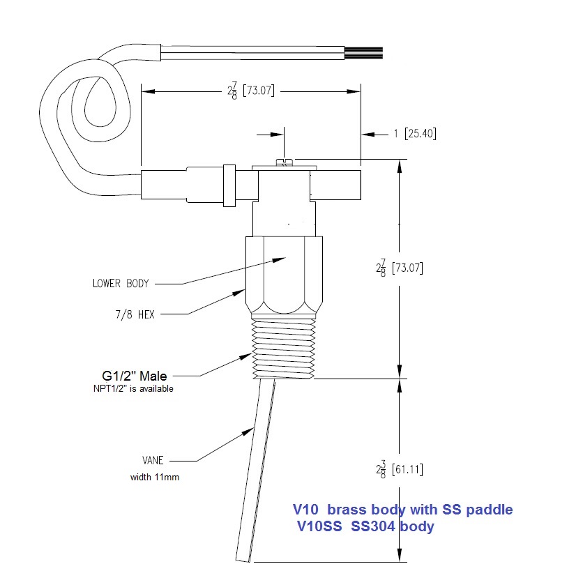 Drawing of V10SS Flow Switches