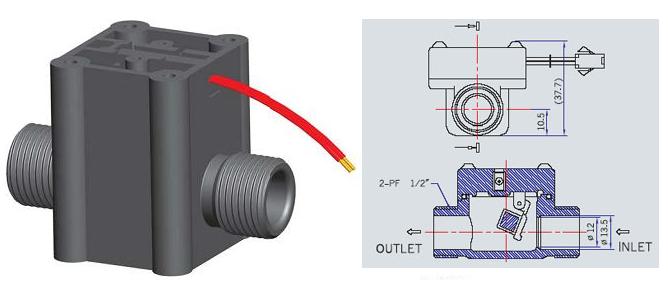 drawing of smart plastic paddle flow switch