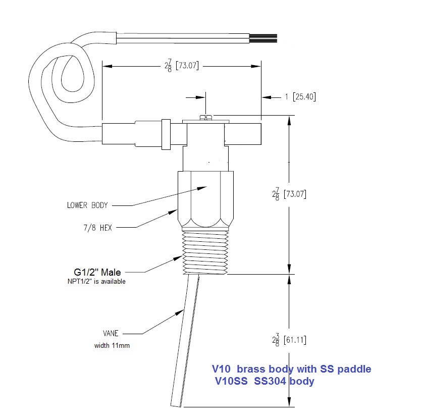 drawing of V10 Flow Switches Flotect Dwyer